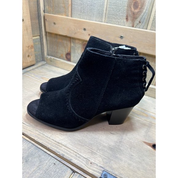 US9.5 NEW Minnetonka Womens Open Toe Bootie Boots Western Suede Black - Picture 4 of 8